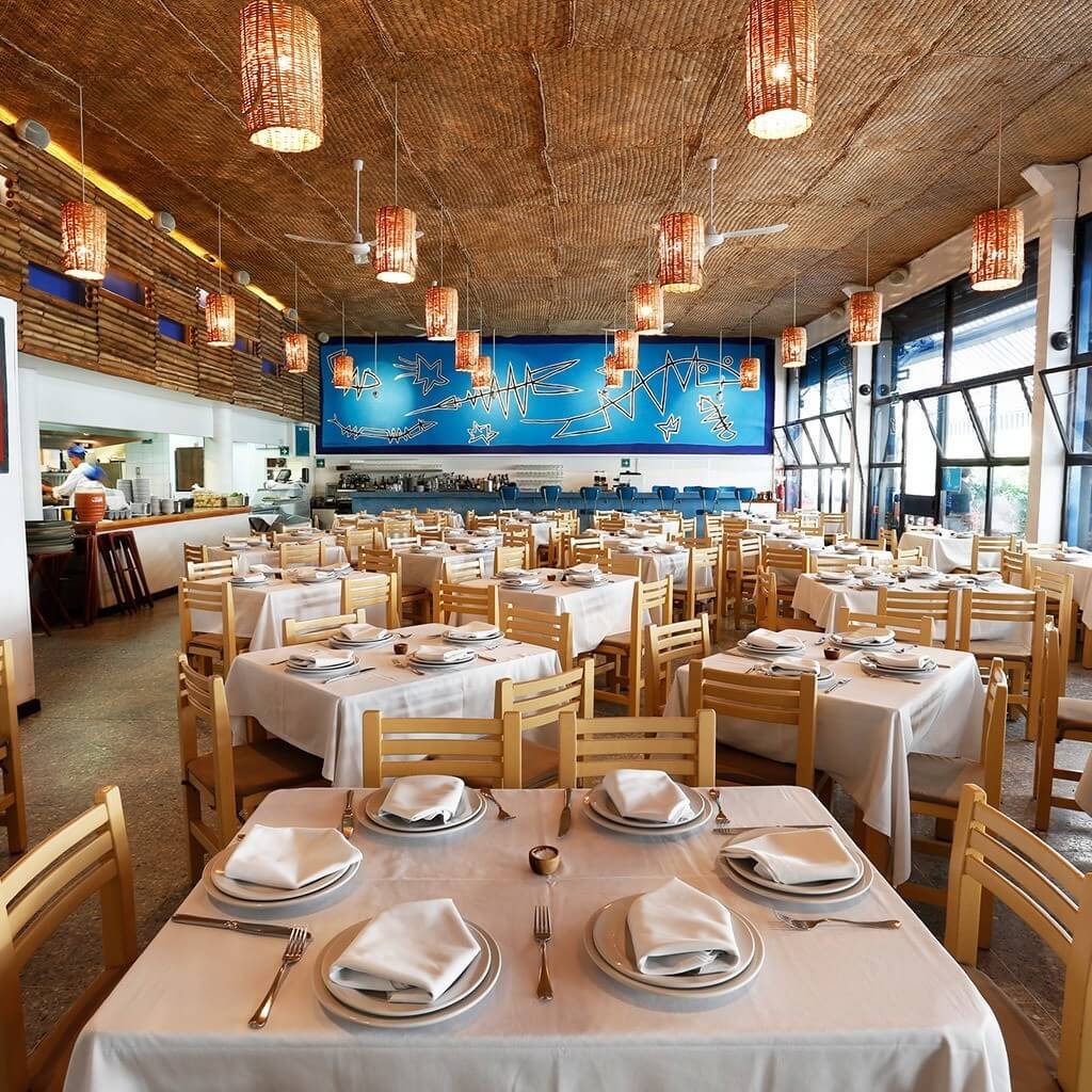 Contramar seafood restaurant interior and dining hall in Condesa Mexico City