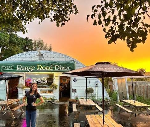 Ted's Range Road Diner restaurant exterior and sunset view in Meaford