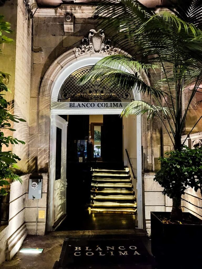 Blanco Colima historic Porfirian mansion restaurant exterior and entrance in Roma Norte