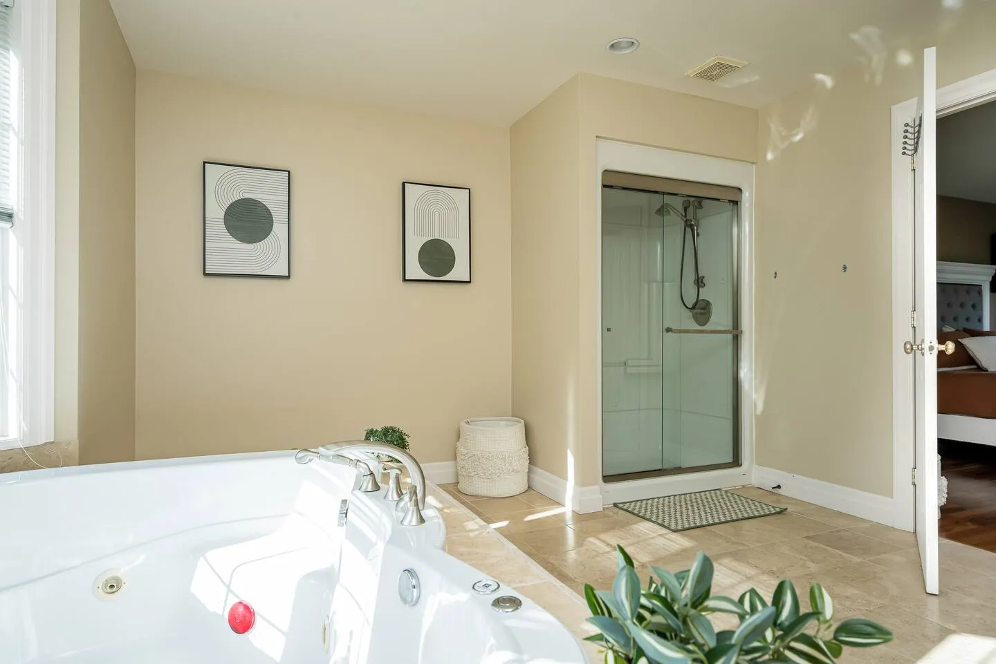 Modern shower room at The Bluffs Bayhouse
