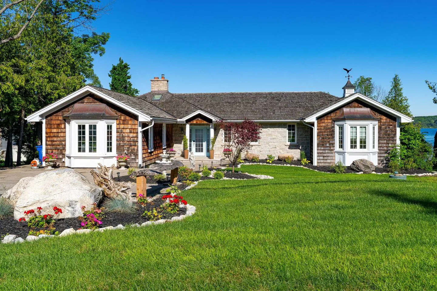 Scenic garden view of The Bluffs Bayhouse waterfront property