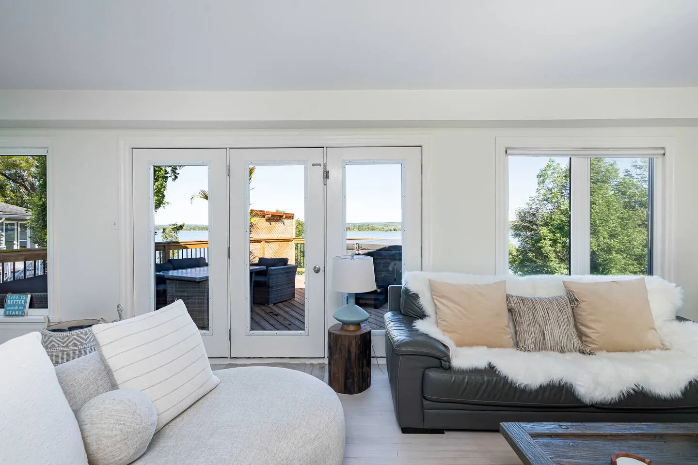 Open concept living and dining area at The Bluffs Bayhouse