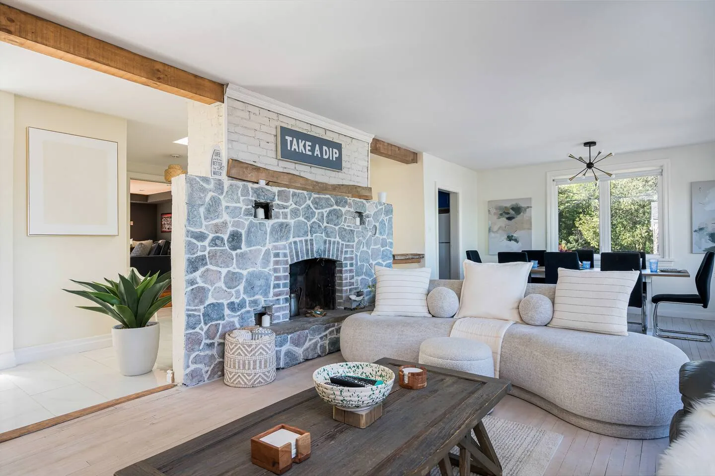Stylish living room interior at The Bluffs Bayhouse
