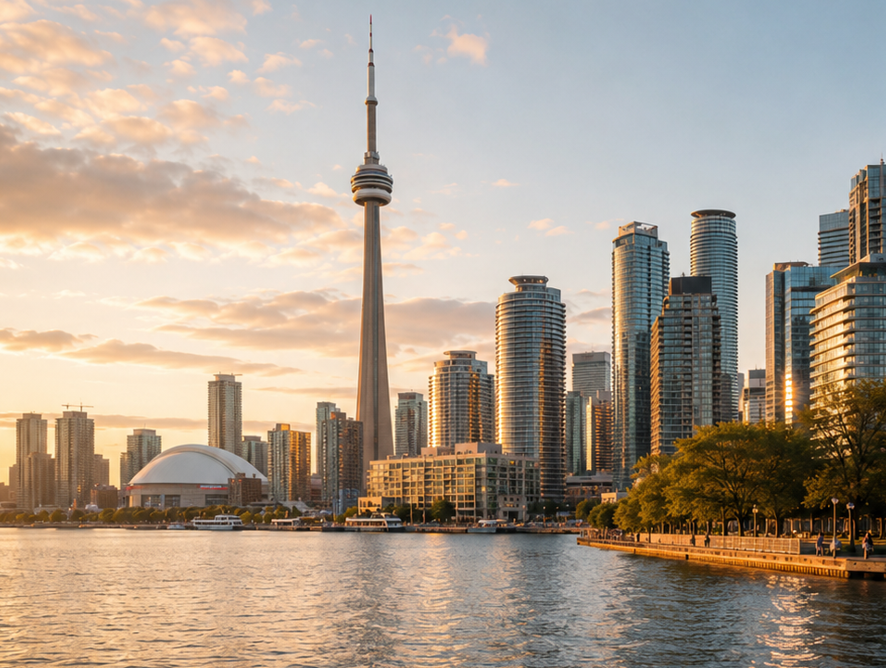 The Guestwork Guide to Toronto city skyline and waterfront view at sunset