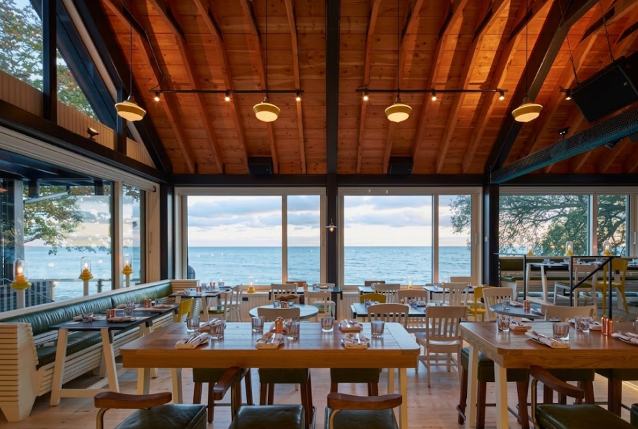 Drake Devonshire restaurant dining room overlooking Lake Ontario in Wellington