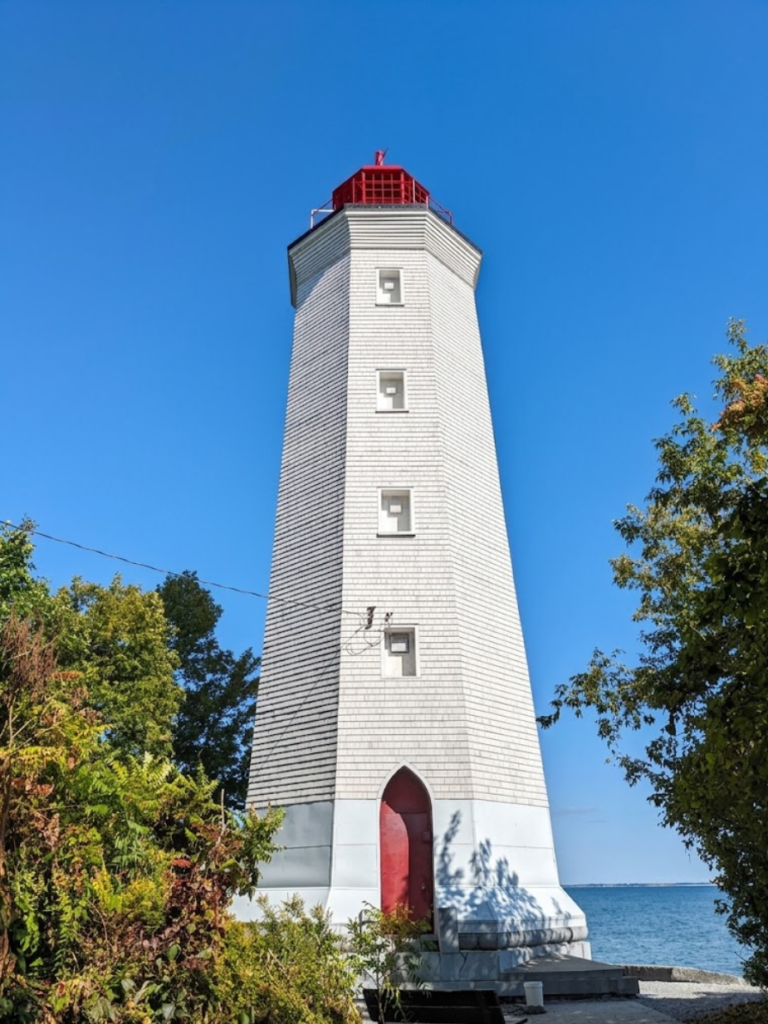 Presqu’ile Provincial Park lighthouse and Lake Ontario shoreline near Brighton