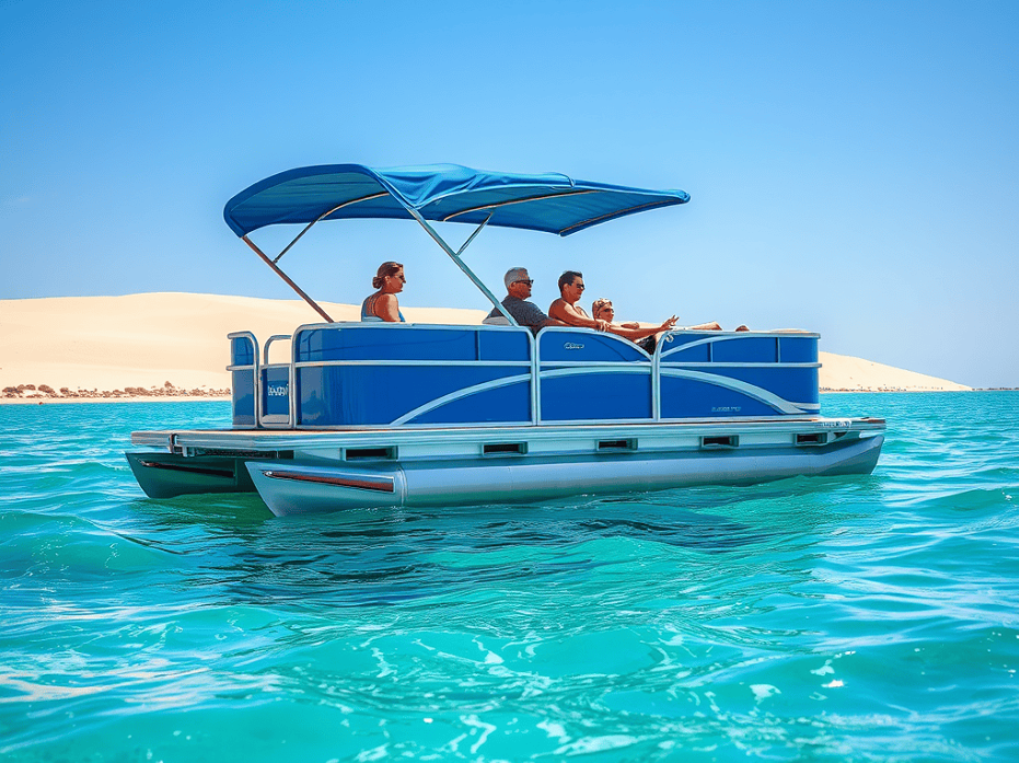 Pontoon boat rental on West Lake near Sandbanks Provincial Park in Prince Edward County